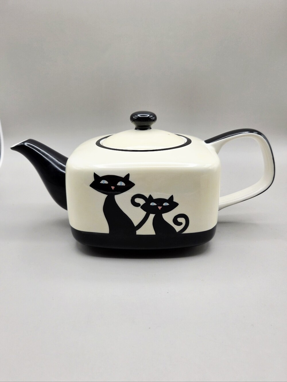 HuesNBrews "Cattitude" Black Ceramic Cat Teapot, Discontinued